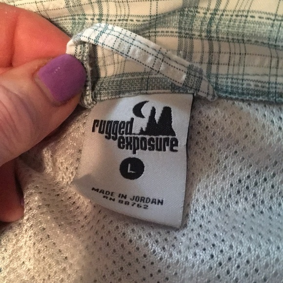 Womens Rugged Exposure vented long sleeve button down top large green and white - Picture 5 of 12